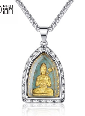 镶石钛钢十二生肖本命佛牌八大守护神男士夜光佛像吊X坠项链毛衣