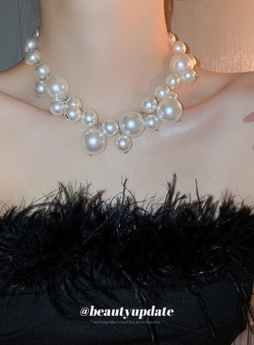 欧美夸张珍珠项链辣n妹甜酷风小众百搭锁骨链轻奢高级感项饰女