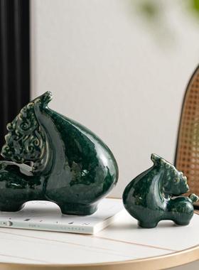 新中式墨绿色马陶瓷宋代美学禅意书架开放格售楼处样板间柜摆件