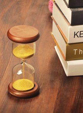 精致创意礼物 金色珠双木座玻璃沙漏 复古节日礼品装饰摆件包邮