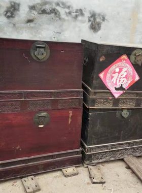 老旧木箱收纳箱婚嫁箱老物件怀旧箱柜旧家具中式复古收藏摆件道具