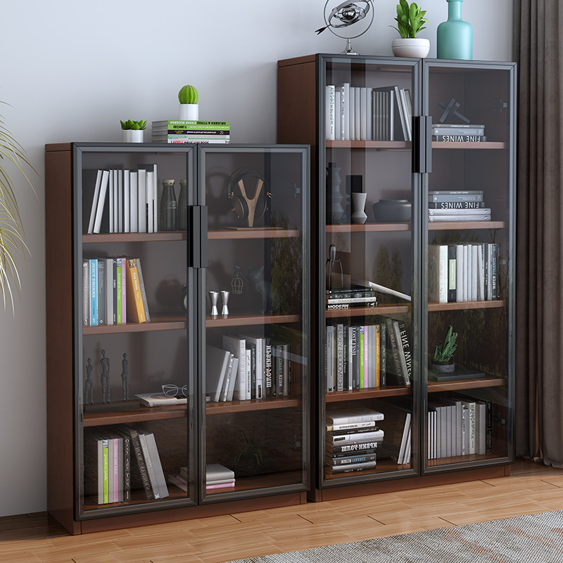 现代简约玻璃门全实木书柜 落地整墙客厅书橱 靠墙书架摆件展示柜 - 图1