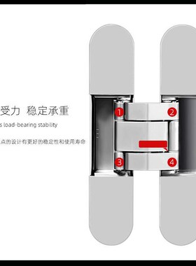 隐形门合页暗门三维可调十字铰链180度折叠木门内外开隐藏门合页