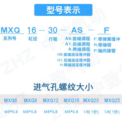 气动滑台导轨气缸MXQ8-10/20/30/40/50/75/A/B/C/AS/BS/CS/AT/BT - 图0