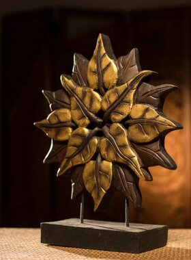 异丽 摆件家居饰品创意客厅房间桌面菩提叶实木手工艺装饰品摆设