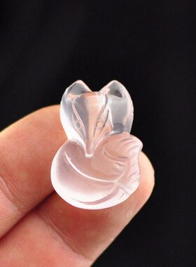 精品女款毛衣链项链手工雕刻冰种芙蓉石粉水晶粉晶狐狸 吊坠 挂件