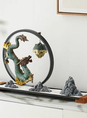 千里江山灯圈龙摆件创意沙盘假山造景办公室客厅玄关招财装饰摆设
