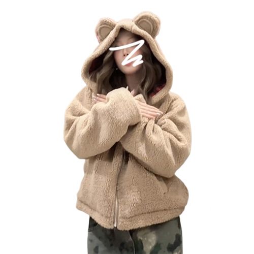 今年流行爆款摇粒绒羊羔毛绒女士4短款秋冬CAW47027季连帽厚套2外 - 图3