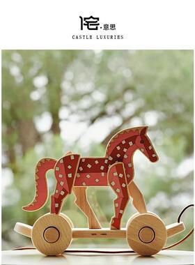 侘意思 Herm@s Deco绝版藏品小马木马装饰品轻奢豪宅样板间摆件