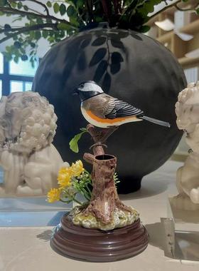 彷真煤山雀声控小鸟儿童感应玩具玄关桌面摆件鱼缸造景网红装饰品