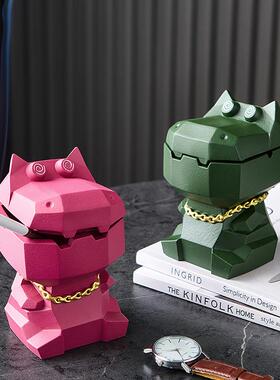 创意可爱带盖子烟灰缸家用客厅茶几卡通几何办公室桌面装饰品小摆