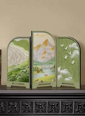 法式清新桌面摆件客厅小屏风装饰画中古风入户玄关鞋柜电视柜摆画