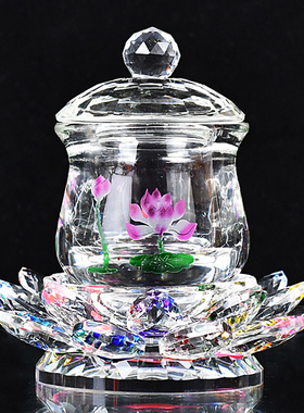 水晶佛杯 大悲咒净水杯佛堂莲花杯大悲圣水佛堂供杯供奉观音水杯
