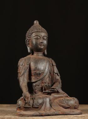 仿古铁器纯铁千衣佛中式复古释迦牟尼佛坐像古法工艺制作客厅陈设