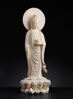 戴玉堂林建平陶瓷摆件《佛光观音猛犸牙黄》观世音菩萨佛像站像