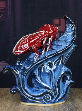 神后钧瓷一鸣惊人中式家居装饰办公室创意工艺品手工陶瓷器摆件蝉