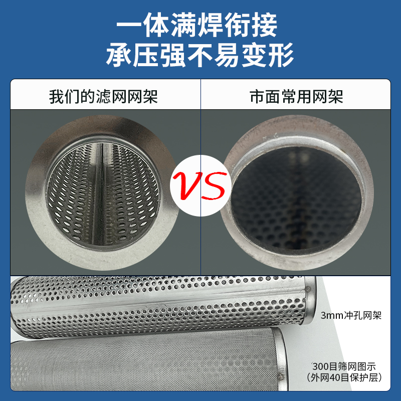 不锈钢烧结滤芯10寸20寸304不锈钢滤网40寸保安精密过滤器200目芯 - 图0