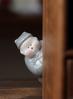 陶瓷小和尚可爱呆萌人物禅意客厅茶室书柜桌面装饰茶周边配件