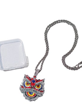 国潮新品复古创意醒狮r吊坠嘻哈合金彩色狮子头项链潮流配饰