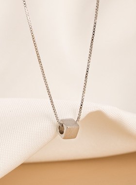 S925银k简约冷淡风方块项链女小众百搭网红夏季锁骨链配饰潮