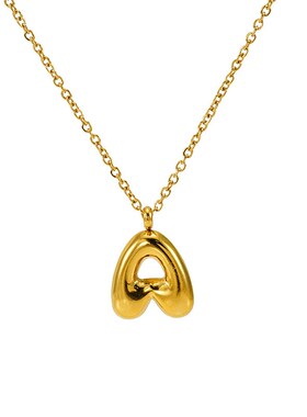 新款欧美ins风胖乎乎汽s泡字母吊坠女不锈钢金色26英文字母项链女