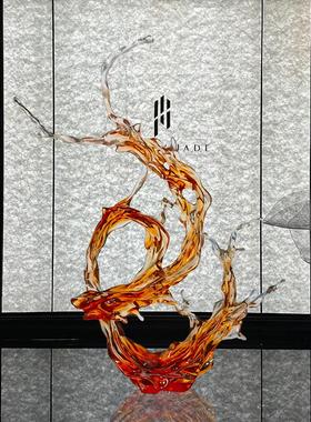 酒店大堂轻奢透明浪花树脂摆件样品屋展示中心样板间落地雕塑软装