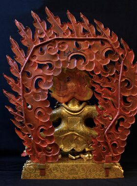 二臂玛哈嘎拉尼泊尔手工篆刻紫铜鎏金精品摆件15寸铜像