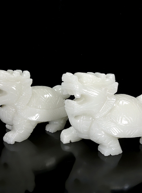 天然白玉龙龟摆件石雕龙龟玉石玄武九龙子客厅办公室玄关家居装饰