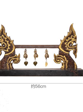 异丽泰国木质创意铜铃摆件实木雕刻东南亚客厅会所装饰工艺品摆件