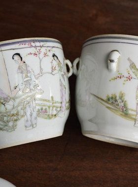 清代老式陶瓷工笔罐猪油罐糖罐带盖味精调味储物罐家用辣椒油罐盐