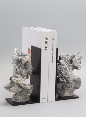 现代新中式创意书靠工艺品摆件客厅样板间书房办公室禅意石头书挡