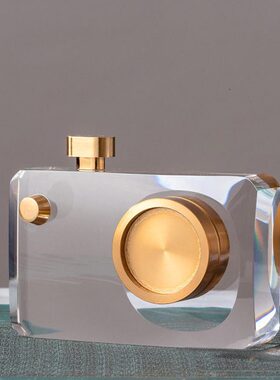 现代创意简约水晶玻璃相机软装饰品摆件工艺品书房桌面样板房摆设