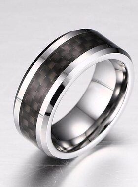 戒指指环男士单身男钨金个性食指潮碳纤维戒子黑色饰品钨钢霸气女