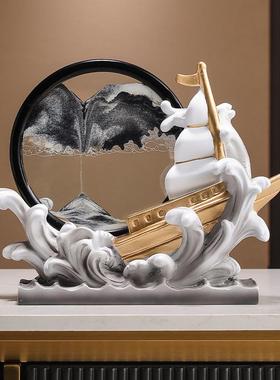 一帆风顺帆船创意收纳笔筒流沙画摆件办公室桌面装饰乔迁开业礼物