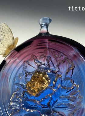 tittot琉园创意水晶琉璃牡丹花瓶客厅摆件轻奢 知心 结婚生日礼物