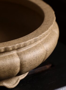 紫砂花盆精品唯珍盆景盆觅陶乡青灰段莲花盆仿古明清园艺盆栽盆