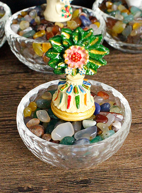 藏传佛前八吉祥水晶供水碗七宝石朵玛食子供具摆件八供全套装摆件