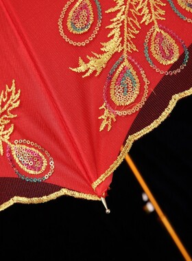 大红色雨伞结婚伞新娘订婚陪嫁长柄伞高档婚礼双层蕾丝直杆雨伞
