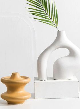 现代样板房售楼处抽象艺术雕塑装饰品不规则磨砂哑光大号陶瓷摆件