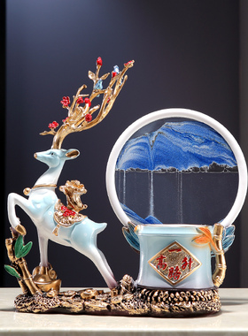 一鹿高升笔筒收纳摆件家居书房办公室解压沙漏流沙画X装饰品送礼