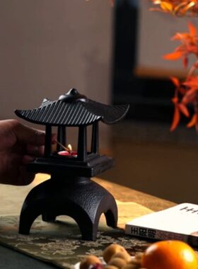 复古怀旧铸铁烛台灯座中式禅意熏香座摆件铁艺装饰老式酥油蜡烛台