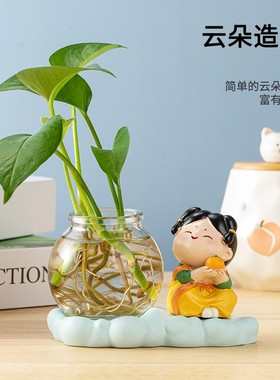工位解压桌面摆件女生宅家治愈系小摆件家居水培植物摆件创意花瓶