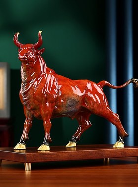 黄铜牛摆件牛气冲天家居客厅办公室桌面酒柜装饰品商务开业礼品