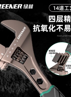 绿林黑镍活动扳手活口多功能万能扳手小型大开口万用板手工具大全