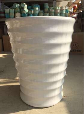 螺纹陶瓷花盆凤尾松金钱树　特大号　发财树高筒黑白色绿萝散尾葵