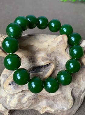 新疆籽料和田玉碧玉手串男女款菠菜绿无黑点单圈圆珠佛珠玉石手链