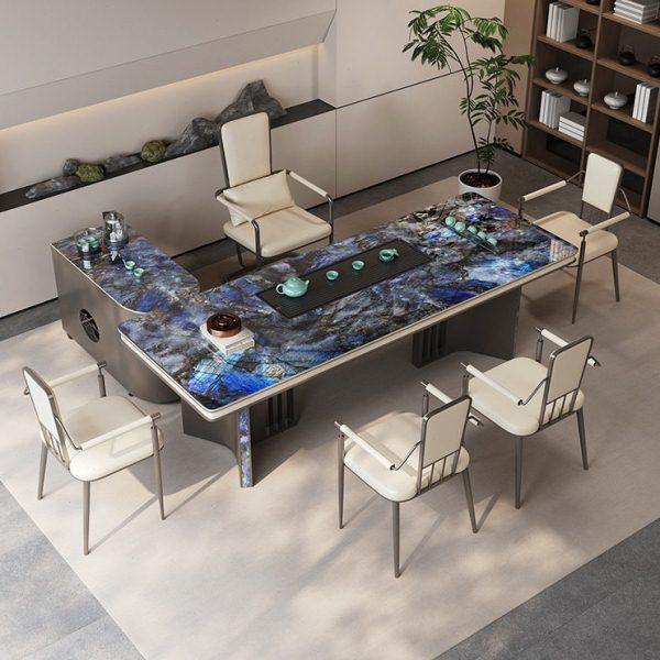 蓝石奢石岩板茶台桌现茶桌椅组合简约轻奢级感公室泡茶台,淘宝优惠券,粉丝福利购,淘宝优惠卷