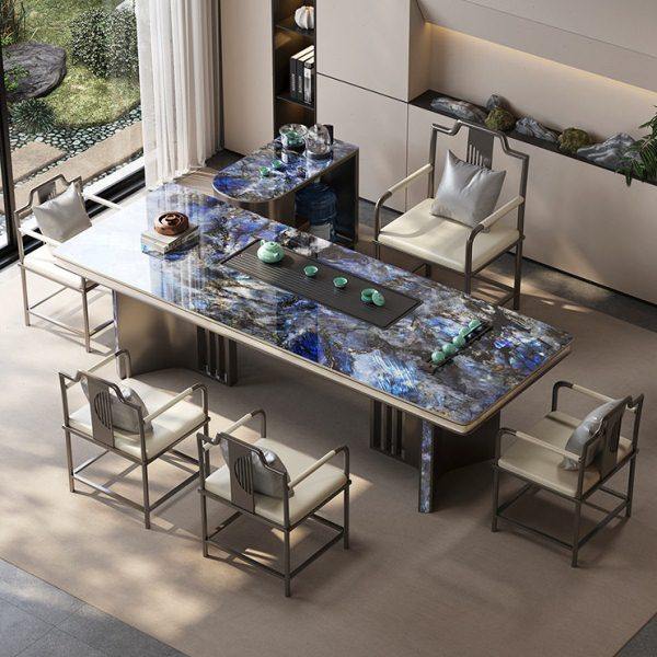 蓝石奢石岩板茶台桌现茶桌椅组合简约轻奢级感公室泡茶台,淘宝优惠券,粉丝福利购,淘宝优惠卷