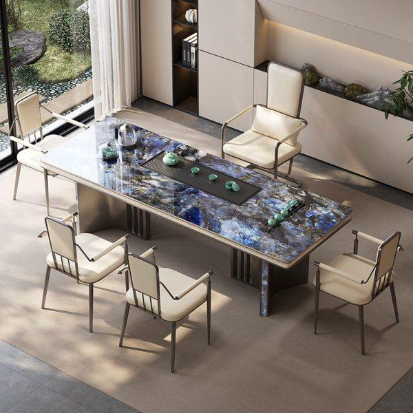 蓝石奢石岩板茶台桌现茶桌椅组合简约轻奢级感公室泡茶台,淘宝优惠券,粉丝福利购,淘宝优惠卷