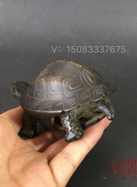 老紫砂活动乌龟摆件 头部可动内外分体乌龟茶宠小摆件紫砂小乌龟